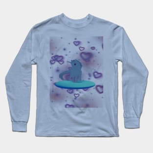 Cute blue color unicorn with purple hearts in blue donut Long Sleeve T-Shirt